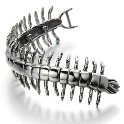 COOLSTEELANDBEYOND Stainless Steel Large Centipede Bangle Bracelet Silver Color Polished Mens - coolsteelandbeyond