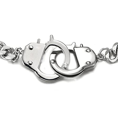 Stainless Steel Mens Womens Handcuff Curb Chain Bangle Bracelet, Silver Color Polished - COOLSTEELANDBEYOND Jewelry