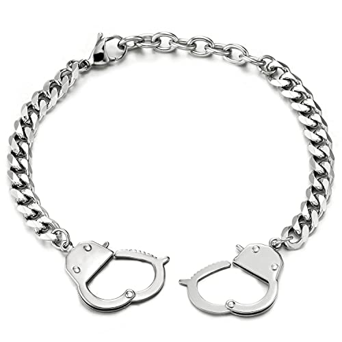 Stainless Steel Mens Womens Handcuff Curb Chain Bangle Bracelet, Silver Color Polished - COOLSTEELANDBEYOND Jewelry