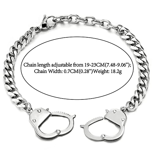 Stainless Steel Mens Womens Handcuff Curb Chain Bangle Bracelet, Silver Color Polished - COOLSTEELANDBEYOND Jewelry