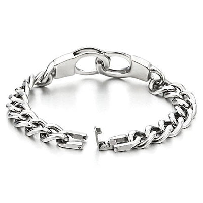 COOLSTEELANDBEYOND Stainless Steel Mens Womens Handcuff Curb Chain Bangle Bracelet, Silver Color Polished - coolsteelandbeyond