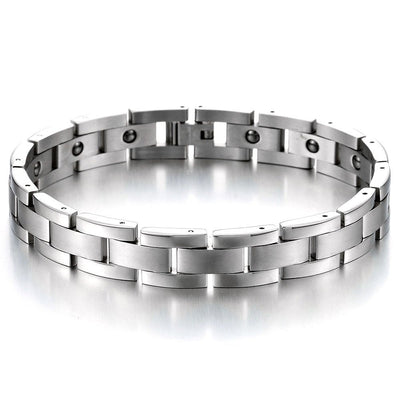 COOLSTEELANDBEYOND Timeless Stainless Steel Link Men Bracelet, Free Link Removal Tool - coolsteelandbeyond