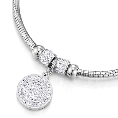 COOLSTEELANDBEYOND Womens Mens Steel Beads and Cubic Zirconia Charms Bangle Bracelet with Magnetic Clasp, Exquisite - COOLSTEELANDBEYOND Jewelry