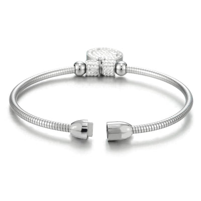 COOLSTEELANDBEYOND Womens Mens Steel Beads and Cubic Zirconia Charms Bangle Bracelet with Magnetic Clasp, Exquisite - COOLSTEELANDBEYOND Jewelry