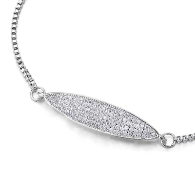COOLSTEELANDBEYOND Womens Stainless Steel Adjustable Chain Link Bracelet with Cubic Zirconia Oval Charm and Balls - COOLSTEELANDBEYOND Jewelry