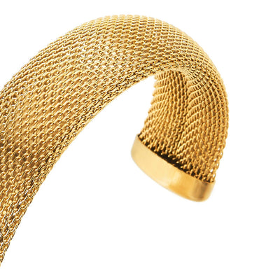 COOLSTEELANDBEYOND Womens Stainless Steel Gold Color Adjustable Grid Mesh Cable Cuff Bangle Bracelet, Glamorous - COOLSTEELANDBEYOND Jewelry