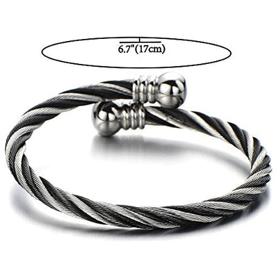 COOLSTEELANDBEYOND Elastic Adjustable Steel Twisted Cable Cuff Bangle Bracelet for Mens for Women - coolsteelandbeyond