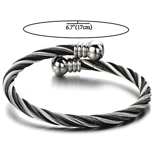 COOLSTEELANDBEYOND Elastic Adjustable Steel Twisted Cable Cuff Bangle Bracelet for Mens for Women - coolsteelandbeyond