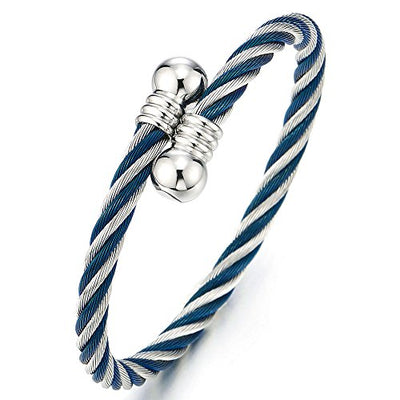 COOLSTEELANDBEYOND Elastic Adjustable Steel Twisted Cable Cuff Bangle Bracelet for Mens for Women - coolsteelandbeyond