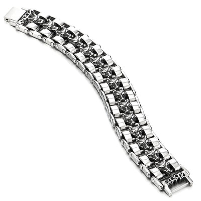 Heavy and Study Mens Large Stainless Steel Wolf Head Link Bike Chain Bracelet Polished