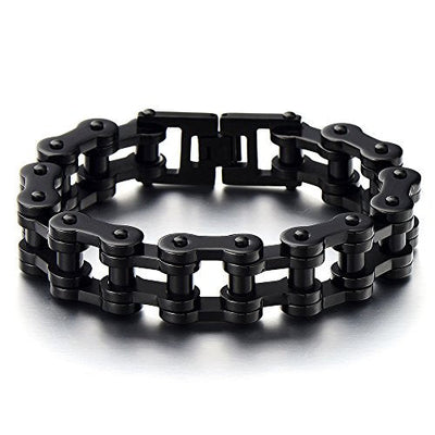 COOLSTEELANDBEYOND Heavy Sturdy Mens Motorcycle Chain Bike Chain Bracelet of Stainless Steel Silver Color Polished - coolsteelandbeyond