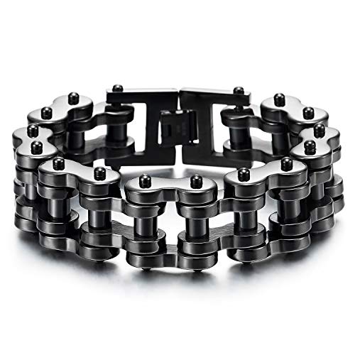 COOLSTEELANDBEYOND Heavy Sturdy Mens Motorcycle Chain Bike Chain Bracelet of Stainless Steel Silver Color Polished - coolsteelandbeyond