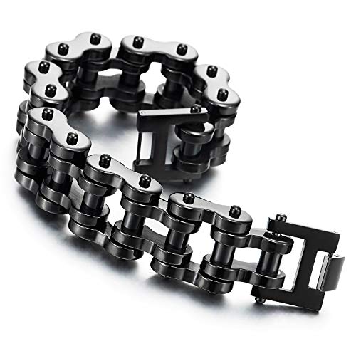 COOLSTEELANDBEYOND Heavy Sturdy Mens Motorcycle Chain Bike Chain Bracelet of Stainless Steel Silver Color Polished - coolsteelandbeyond