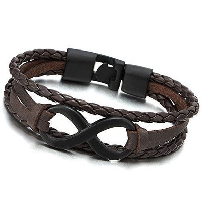 COOLSTEELANDBEYOND Infinity Love Number 8 Leather Bangle Bracelet for Men Women Three-Row Wristband - coolsteelandbeyond