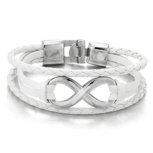 COOLSTEELANDBEYOND Infinity Love Number 8 Leather Bangle Bracelet for Men Women Three-Row Wristband - coolsteelandbeyond