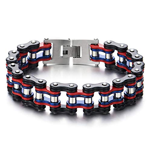 COOLSTEELANDBEYOND Masculine Mens Bike Chain Bracelet of Stainless Steel Two-Tone Polished - coolsteelandbeyond