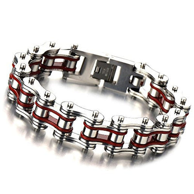 COOLSTEELANDBEYOND Masculine Mens Bike Chain Bracelet of Stainless Steel Two-Tone Polished - coolsteelandbeyond