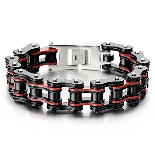 COOLSTEELANDBEYOND Masculine Mens Bike Chain Bracelet of Stainless Steel Two-Tone Polished - coolsteelandbeyond