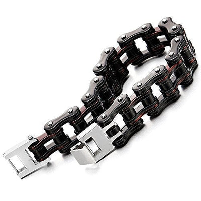 COOLSTEELANDBEYOND Masculine Mens Bike Chain Bracelet of Stainless Steel Two-Tone Polished - coolsteelandbeyond