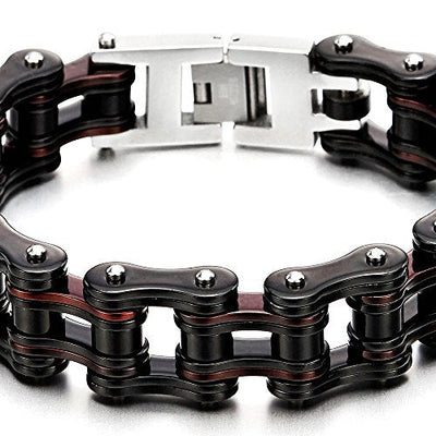 COOLSTEELANDBEYOND Masculine Mens Bike Chain Bracelet of Stainless Steel Two-Tone Polished - coolsteelandbeyond