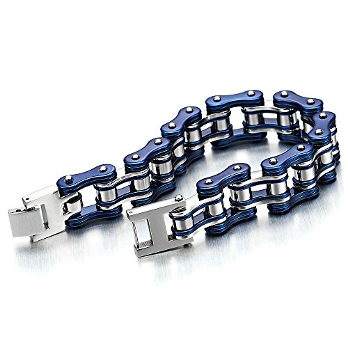 COOLSTEELANDBEYOND Masculine Mens Bike Chain Bracelet of Stainless Steel Two-Tone Polished - coolsteelandbeyond