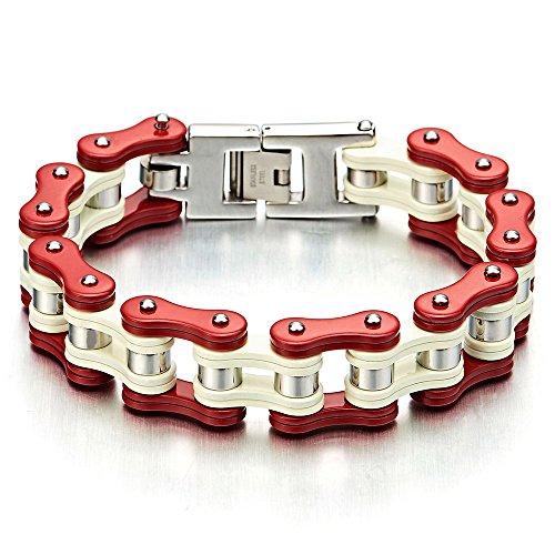 COOLSTEELANDBEYOND Masculine Mens Bike Chain Bracelet of Stainless Steel Two-Tone Polished - coolsteelandbeyond