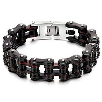 COOLSTEELANDBEYOND Masculine Mens Bike Chain Bracelet of Stainless Steel Two-Tone Polished - coolsteelandbeyond