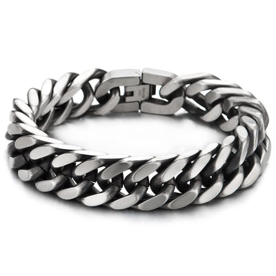 Masculine Mens Stainless Steel Large Curb Chain Bangle Bracelet, Old Metal Finished - COOLSTEELANDBEYOND Jewelry