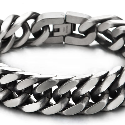 Masculine Mens Stainless Steel Large Curb Chain Bangle Bracelet, Old Metal Finished - COOLSTEELANDBEYOND Jewelry