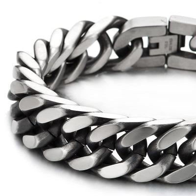 Masculine Mens Stainless Steel Large Curb Chain Bangle Bracelet, Old Metal Finished - COOLSTEELANDBEYOND Jewelry