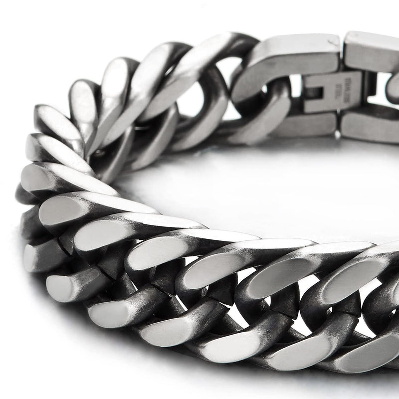 Masculine Mens Stainless Steel Large Curb Chain Bangle Bracelet, Old Metal Finished - COOLSTEELANDBEYOND Jewelry