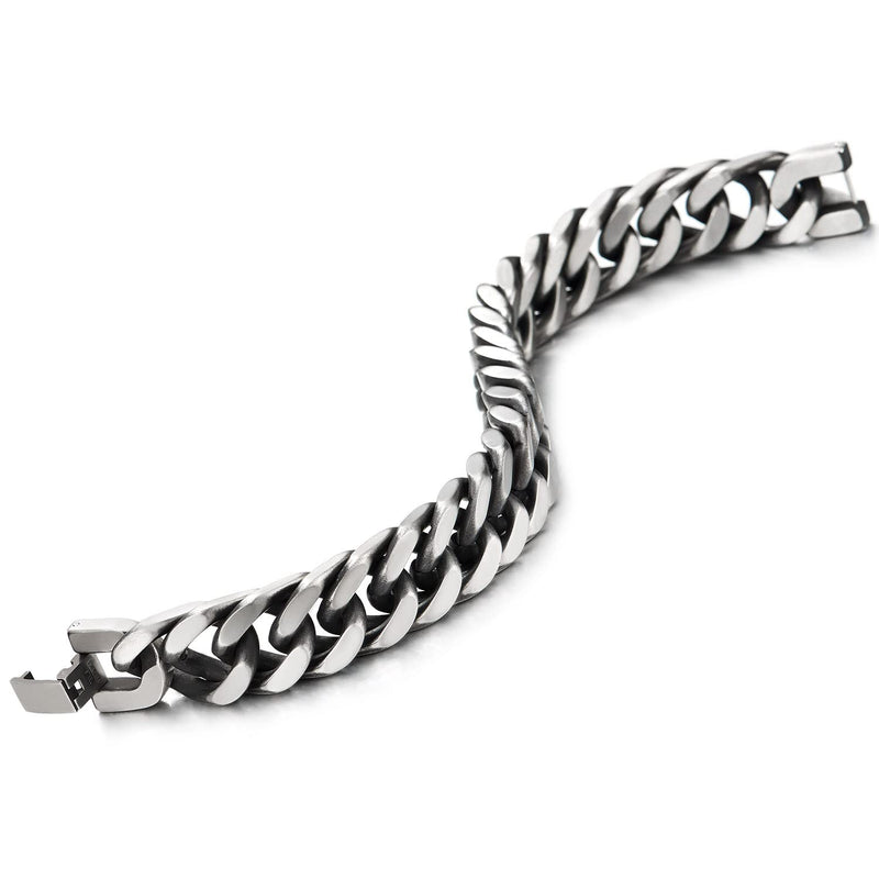 Masculine Mens Stainless Steel Large Curb Chain Bangle Bracelet, Old Metal Finished - COOLSTEELANDBEYOND Jewelry