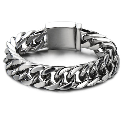 Masculine Style 16MM Wide Curb Chain Bracelet for Men Stainless Steel Silver Color