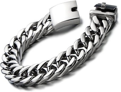 Masculine Style 16MM Wide Curb Chain Bracelet for Men Stainless Steel Silver Color