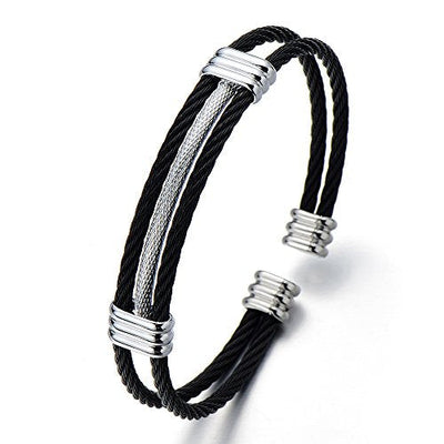 COOLSTEELANDBEYOND Men Women Stainless Steel Twisted Cable Adjustable Cuff Bangle Bracelet - coolsteelandbeyond