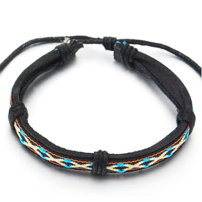 Mix 4 Wrap Bracelets Men Women, Brown Wood Beads Ethnic Bracelets, Black Leather Cotton Wristbands