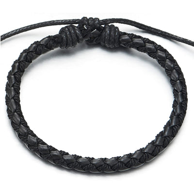 Mix 4 Wrap Bracelets Men Women, Brown Wood Beads Ethnic Bracelets, Black Leather Cotton Wristbands
