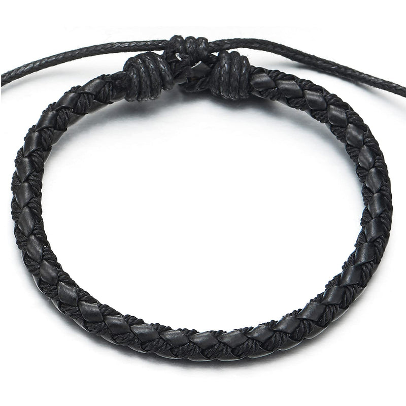 Mix 4 Wrap Bracelets Men Women, Brown Wood Beads Ethnic Bracelets, Black Leather Cotton Wristbands