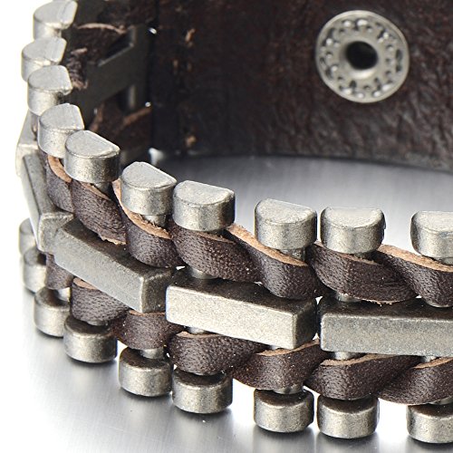 Rock Punk Heavy-duty Brown Leather Bracelet for Men for Boys Leather Bangle Bracelet Wristband - COOLSTEELANDBEYOND Jewelry