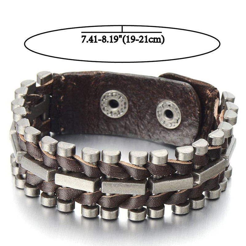 Rock Punk Heavy-duty Brown Leather Bracelet for Men for Boys Leather Bangle Bracelet Wristband - COOLSTEELANDBEYOND Jewelry