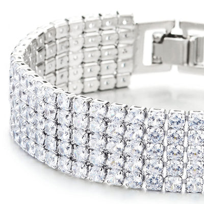 Sparkling Womens Crystal Rhinestones Cluster Cubic Zirconia Pave Wide Bangle Bracelet