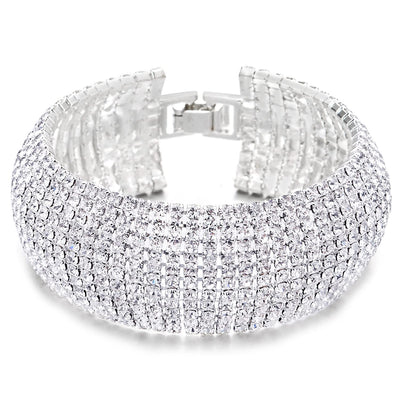 Sparkling Womens Crystal Rhinestones Cluster Wide Bangle Bracelet, Luxury
