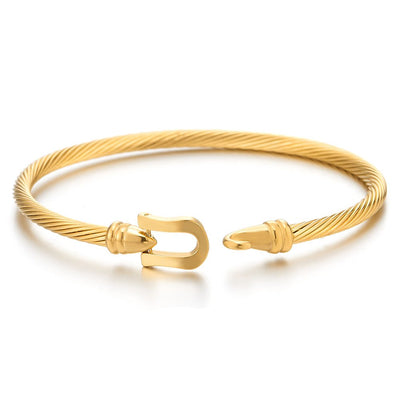 COOLSTEELANDBEYOND Stylish Stainless Steel Twisted Cable Bangle Bracelet with Hook Clasp for Women - coolsteelandbeyond