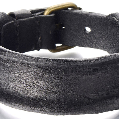 Unique Leather Bracelet for Mens Genuine Black Leather Bangle with Buckle Clasp - COOLSTEELANDBEYOND Jewelry