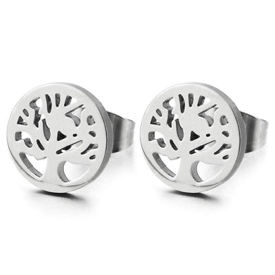 1 Pair Tree of Life Circle Stud Earrings of Stainless Steel for Women and - COOLSTEELANDBEYOND Jewelry