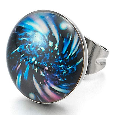 10MM Blue Fireworks Halo Swirl Circle Button Stud Earrings for Men Women, Stainless Steel, 2pcs - coolsteelandbeyond