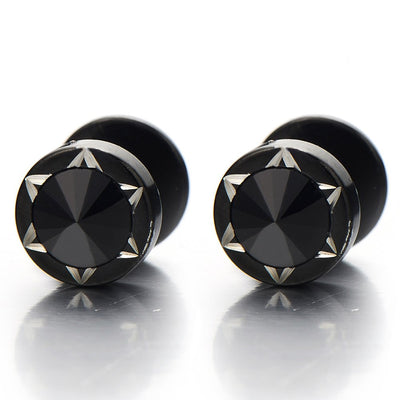 10mm Mens Black Star of David Stud Earrings Steel Cheater Fake Ear Plugs Gauges with Black Spike Cz - COOLSTEELANDBEYOND Jewelry