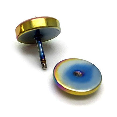 10MM Mens Ladies Oxidized Rainbow Circle Stud Earrings with CZ, Steel Cheater Fake Ear Plugs Gauges - coolsteelandbeyond