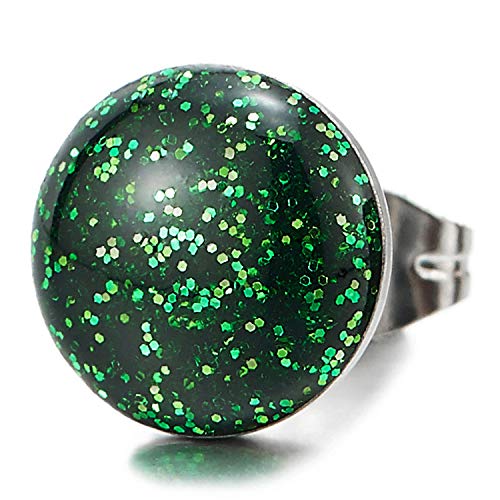 10MM Mens Womens Stainless Steel Circle Dome Stud Earring with Green Black Sand Glitter - COOLSTEELANDBEYOND Jewelry