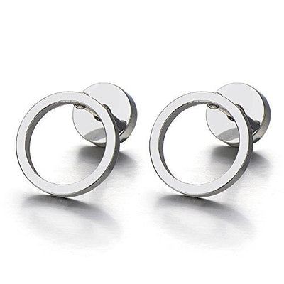 10MM Open Circle Screw Stud Earrings for Men Women Steel Cheater Fake Ear Plugs, 2 pcs - coolsteelandbeyond